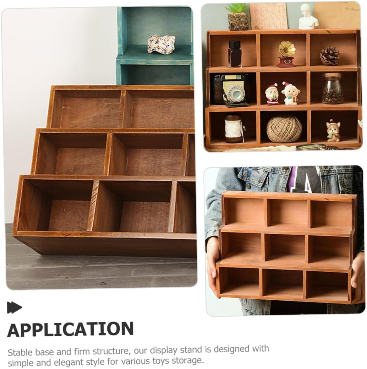 Zerodeko Wood Display Rack 9 Compartments Vintage Design Solid Wood Multi-Functional Storage for Toys Action Figures and Jewelry Wall-Mount or Desktop Use