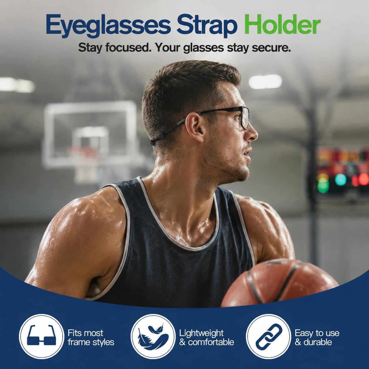 Secure-Fit Glasses Strap, Adjustable Anti-Slip for Sports & Work | Universal Eyewear Retainer for Adults