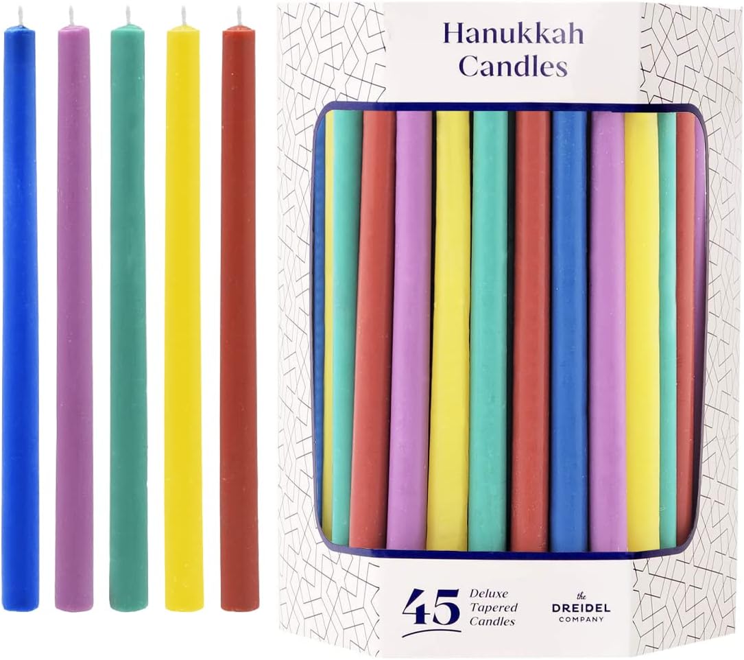 Multicolored Hanukkah Candles Deluxe Tapered Menorah Candles For All 8 Nights of Chanukah
