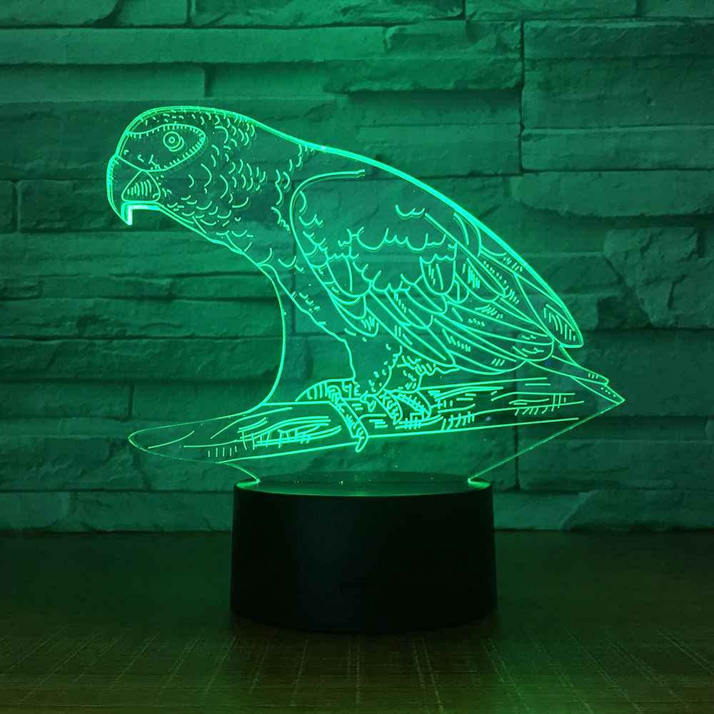 Lampada 3D Pappagallo Con 7 Colori LED E Interruttore Touch - Luce Notturna Decorativa USB, Effetto Illusione Ottica