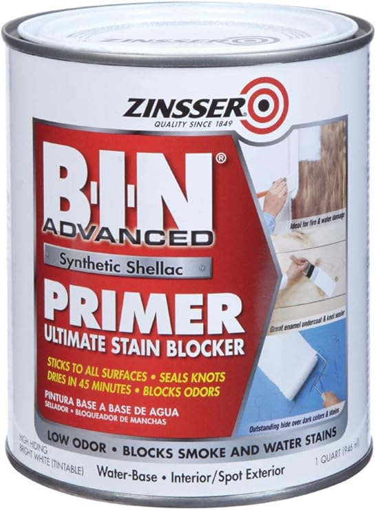 Zinsser PRIMER BIN ADVANCED QT - 1 Quart - Acrylic - Matte - Low Odor - 250 sq ft/quart - Interior/Exterior - 4 Count - Water Resistant