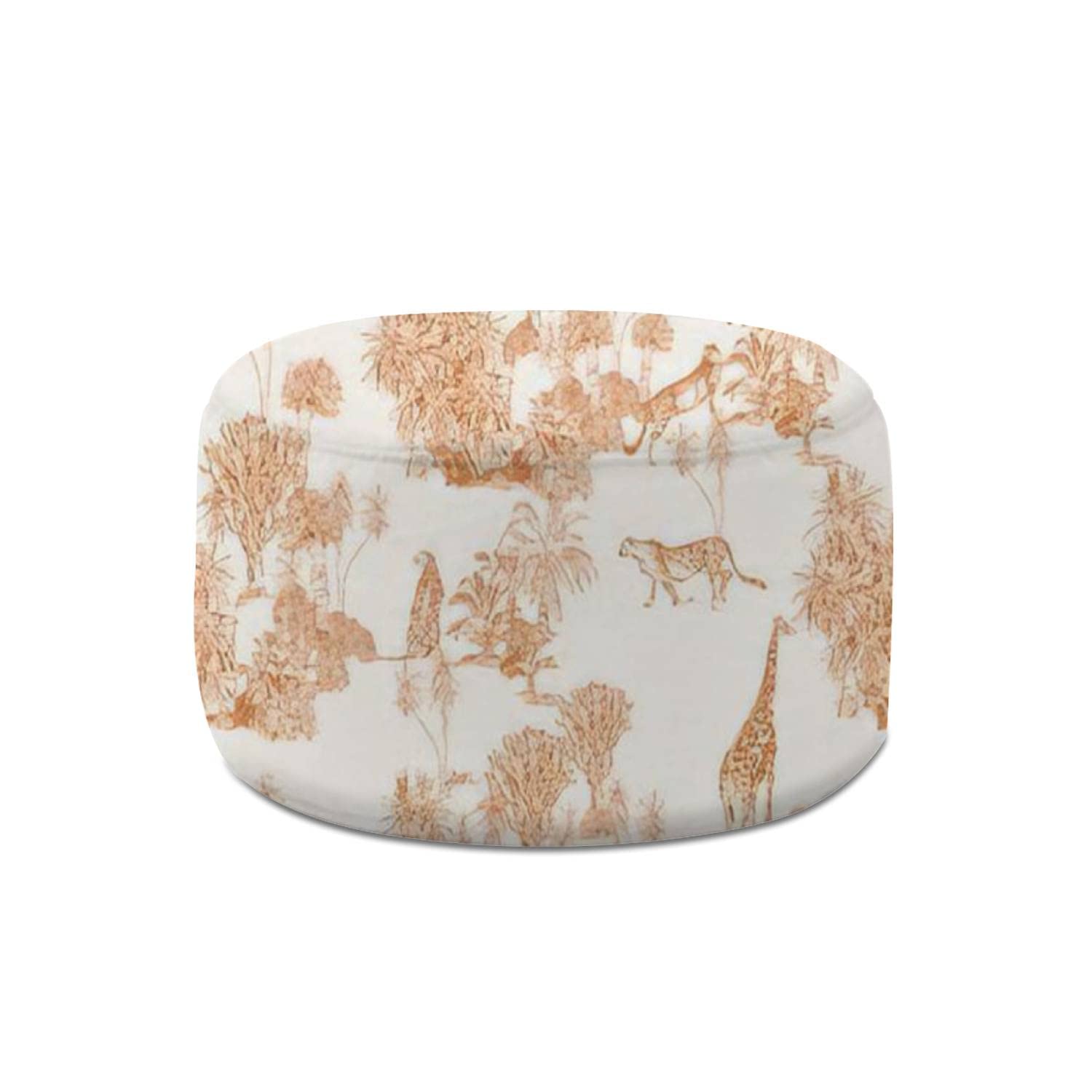 Round Pouf Ottoman Cheetah Giraffe Exotic African Plants Engraving Doodle Drawing Foot Stool Foot Rest Floor Stool Bean Bag Chair Cotton Linen Removable Indoor Outdoor for Living Room Bedroom