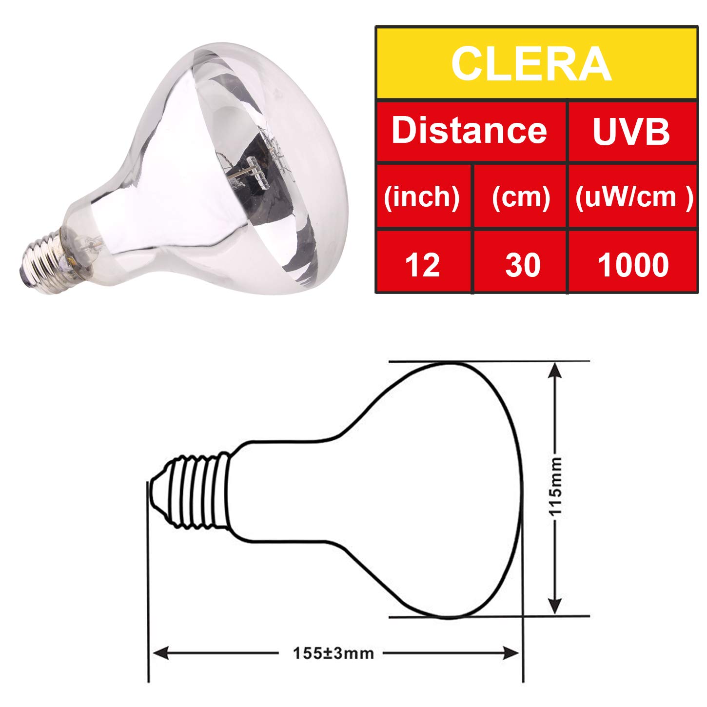 AIICIOO UVB UVA Bombilla Calor de Reptiles y Anfibios Promover la Síntesis D3 para Tortuga/Camaleón/Serpiente/Polluelo E27 220-240V 125W