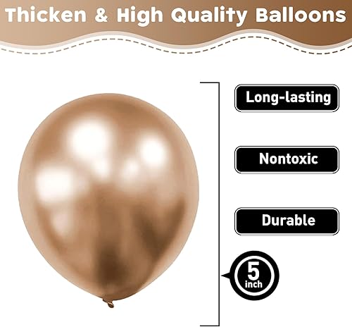 Miniatura 5 de Globos de color dorado champán, 60 globos metálicos de látex champán de 5 pulgadas para arco de guirnalda de globos, globos cromados de champán para