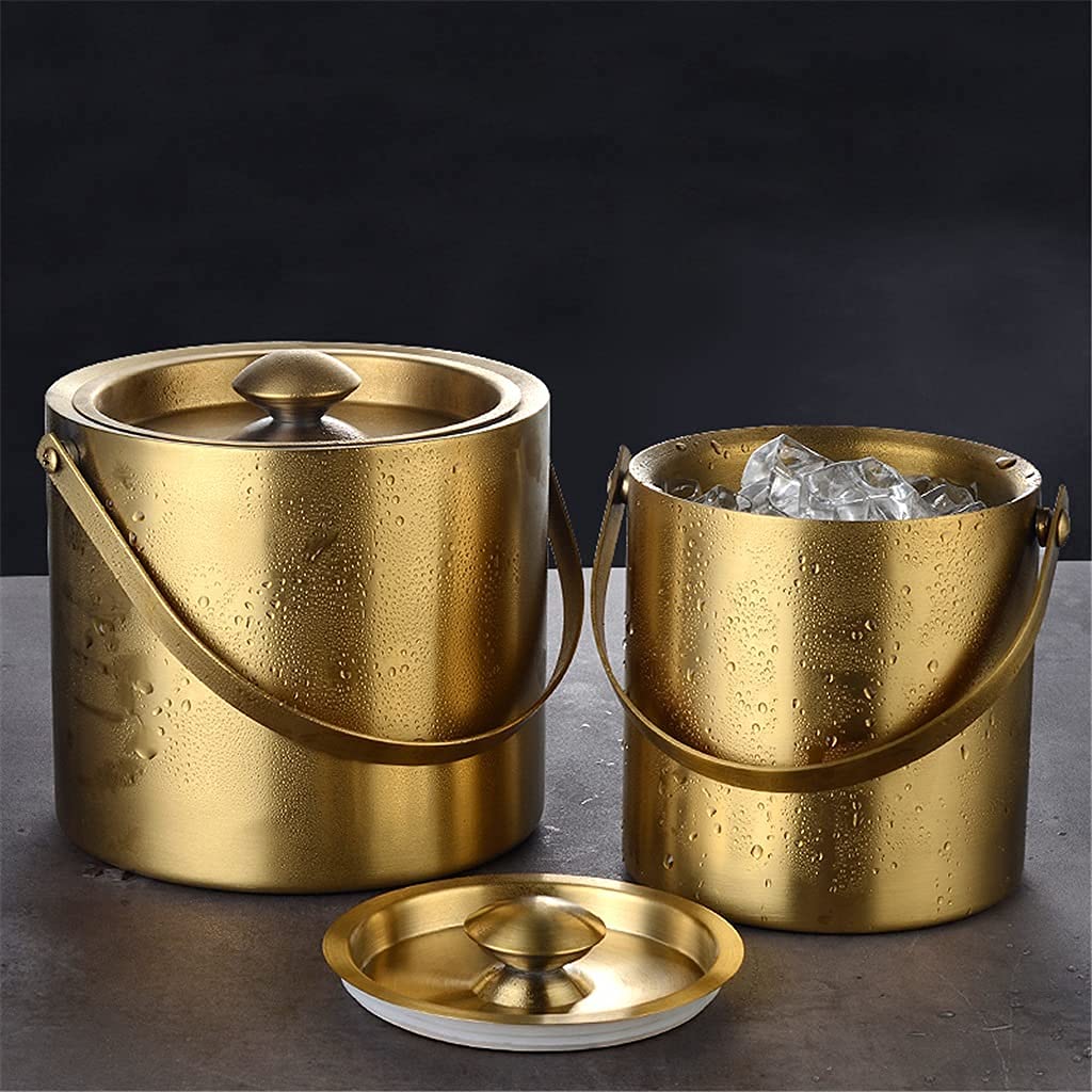 Cubo de Hielo, con Tapa y Pinzas para Hielo, Cubo de Hielo de Acero Inoxidable para Bar KTV, Doble Aislamiento, Barril de Hielo para Vino, champán, Hielo para Vino.