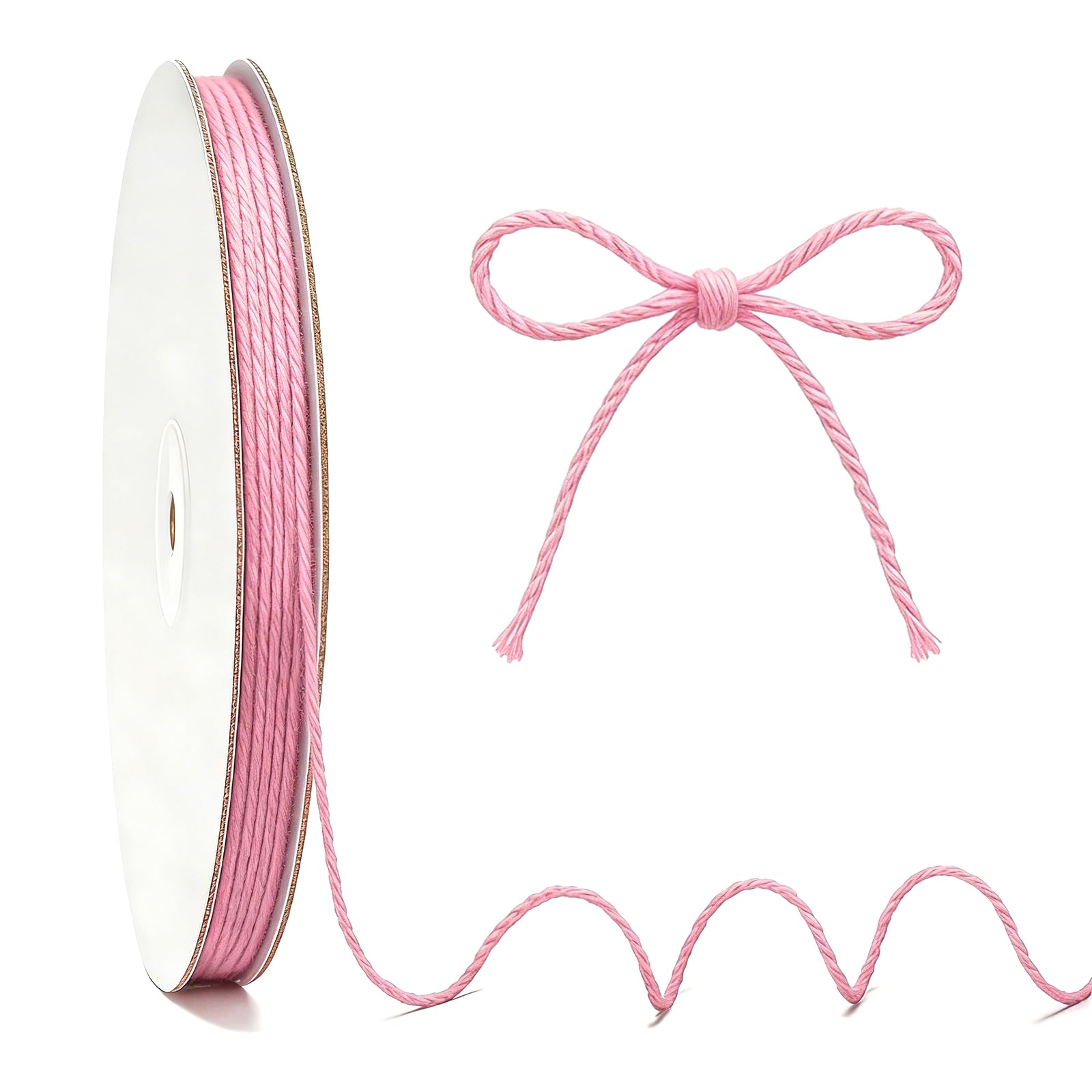 KINGLAKE 100m Pink Cotton String, 2mm Macrame Bakers Twine Butchers Kitchen String for Cooking Meat, Crafts, Gift Wrapping, Valentine's Day Presents