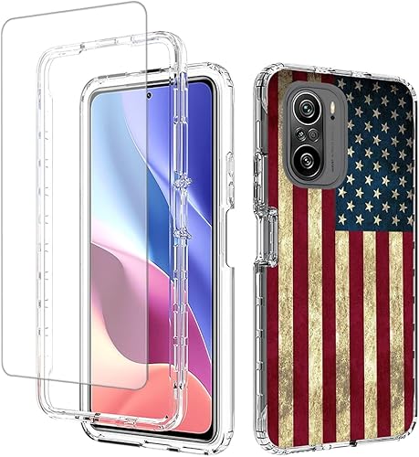 Funda protectora para teléfono Poco F3 5G/Mi 11X 5G/Redmi K40 5G/Redmi K40 Pro con protector de pantalla de vidrio templado, lindo patrón de bandera