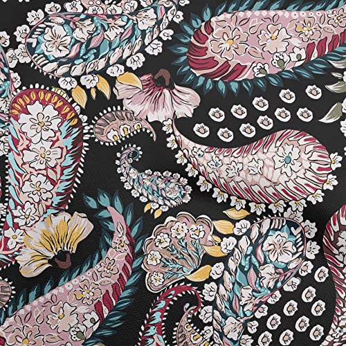 oneOone Cotton Cambric Black Fabric Asian Paisley Sewing Craft Projects Fabric Prints by Yard 42 Inch Wide