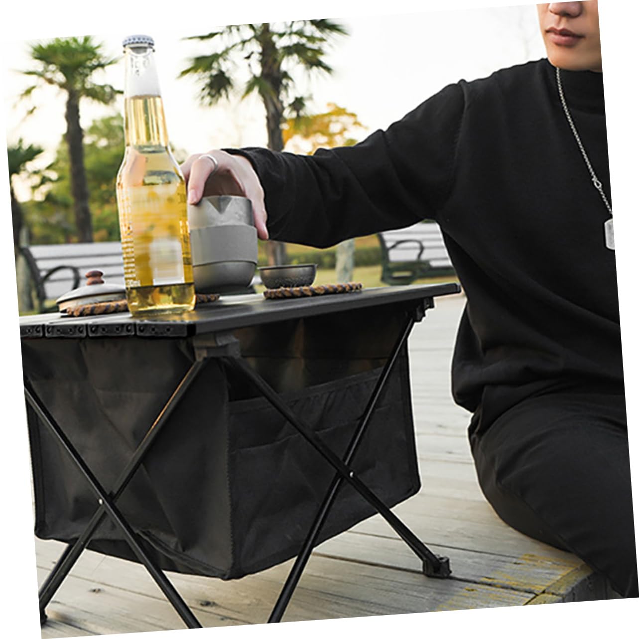 VICASKY Tavolo Pieghevole Portaoggetti Tavolo Picnic Portatile Per Barbecue e Spiaggia Accessori Per Esterni Per Picnic e
