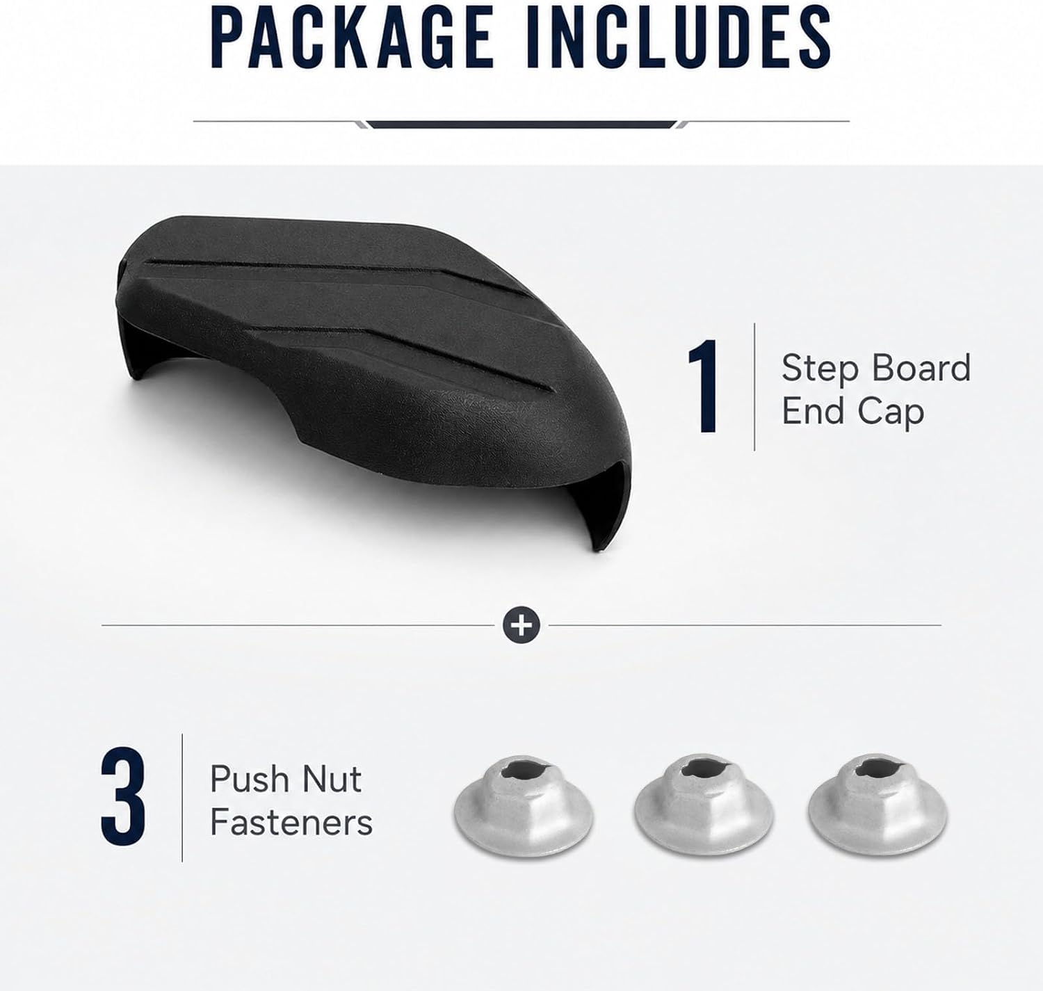 Running Board End Cap Compatible with 2007-2021 Toyota Tundra Brushed Stainless Step Boards, Driver Left Front or Passenger Right Rear, Replaces PT212-34091-RB, 3 Push Nut Fasteners