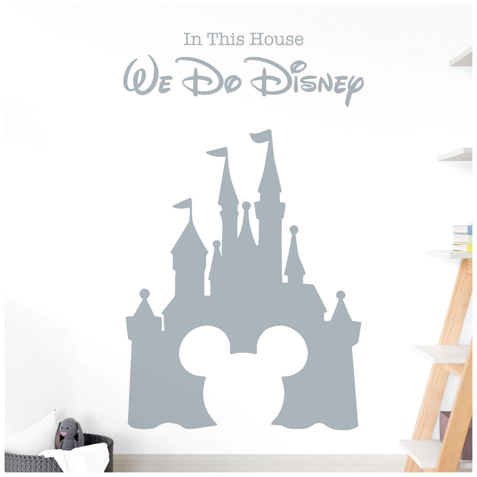 We Do Magic - Fairy Castle, Mickey Mouse Inspired - Children's Playroom Vinyl Wall Decal Sticker [XLarge] [Silver]