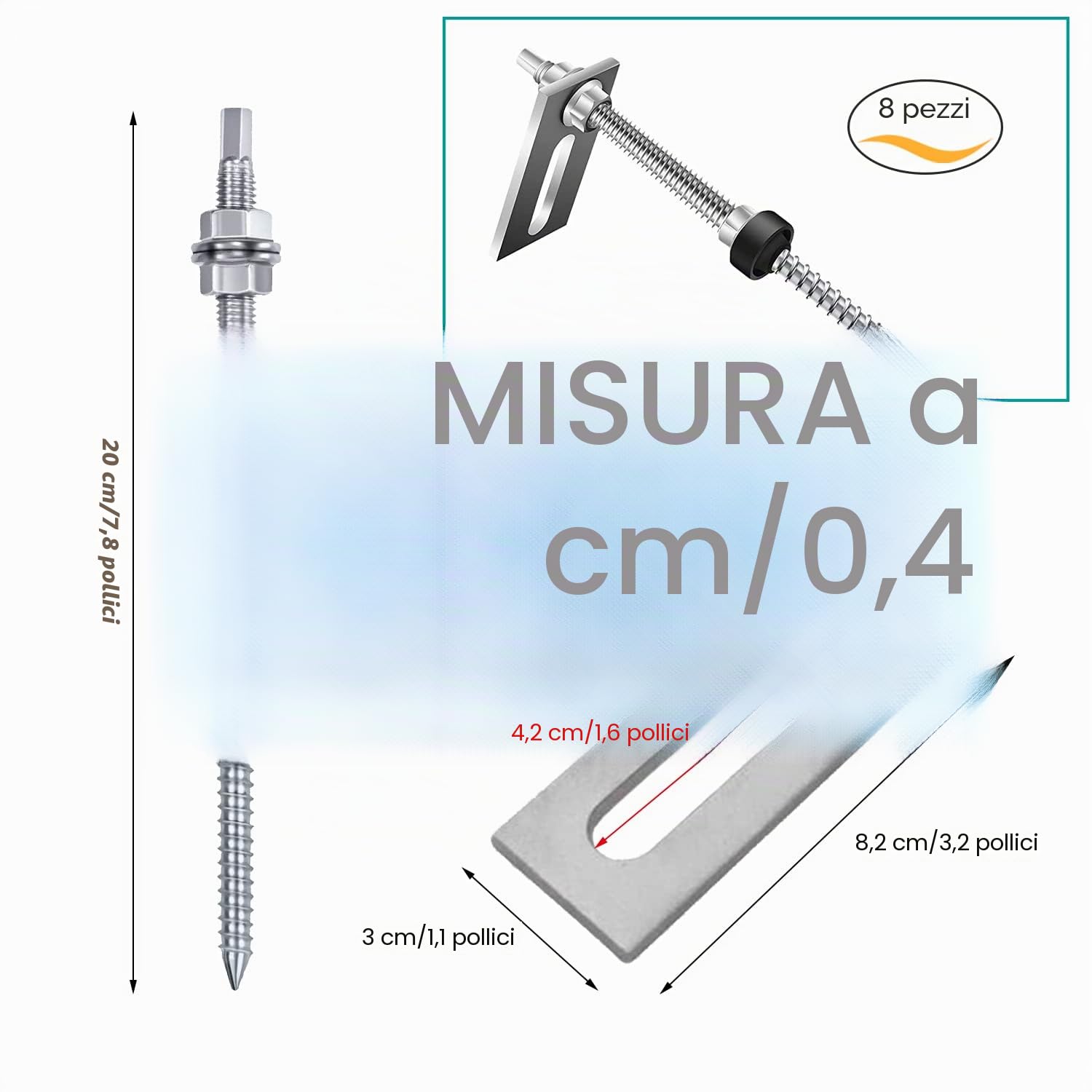 16 Pezzi Viti M10 x 200 mm, Vite in Acciaio Inox, Regolabili In Altezza, con 16 Pezzi 8,2 x 3 cm Guarnizione, per Fissaggio Solare Fotovoltaico, per Tetti Con I Coppi