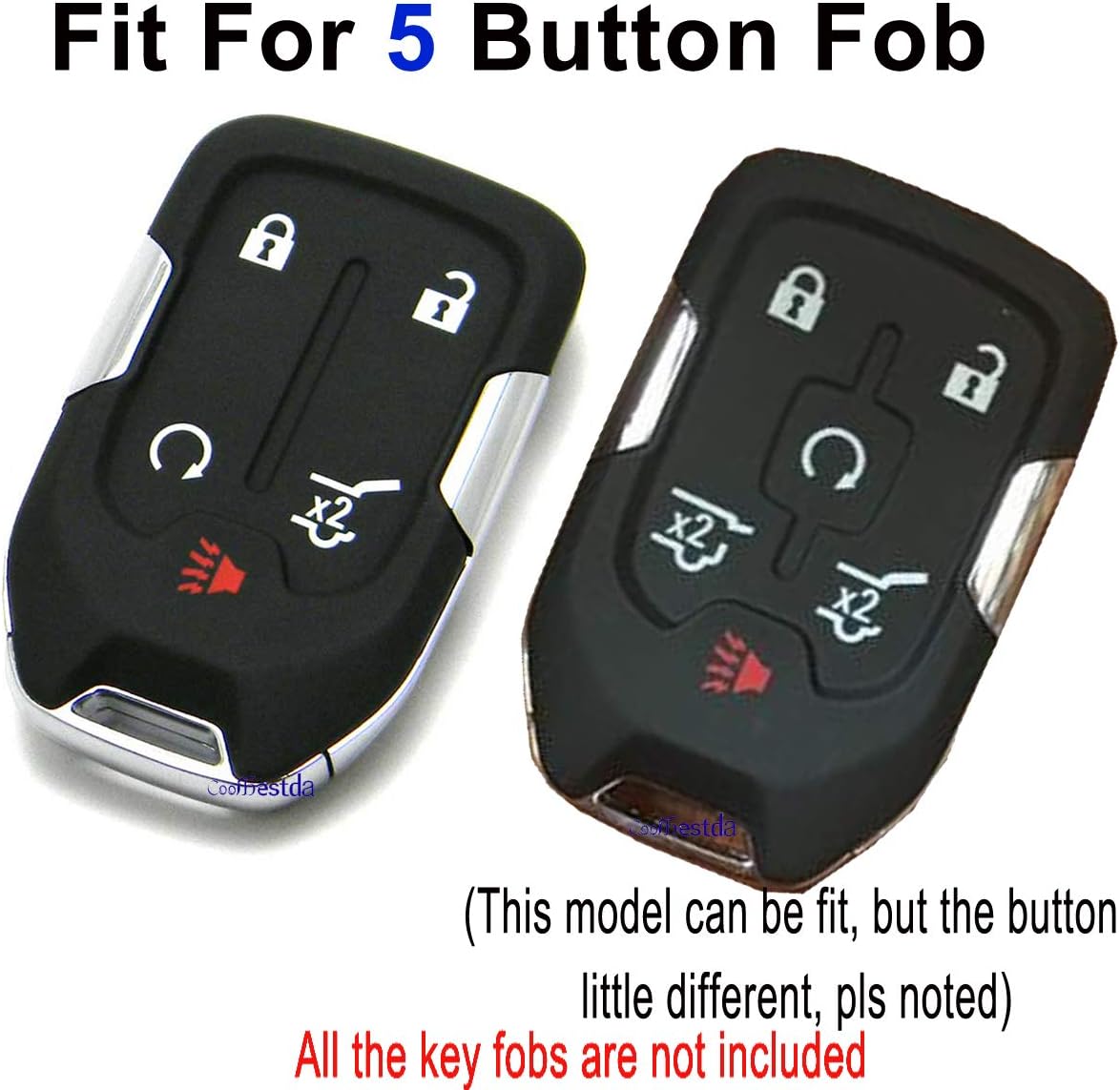 Coolbestda 5Buttons Smart Rubber Key Fob Remote Cover Keyless Entry Case Protector Skin for 2019 2020 2021 2022 GMC Acadia Terrain Yukon Chevrolet Suburban Tahoe HYQ1AA 13584502 1551A-AA