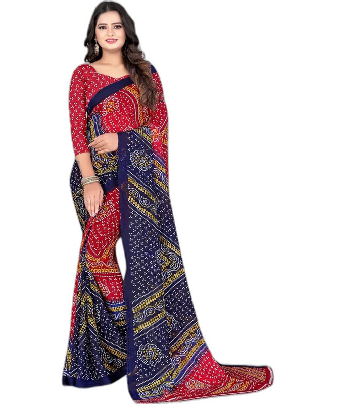 leelavati Printed Bandhani Georgette Saree (Red) (VS-278-RED)-picture-25