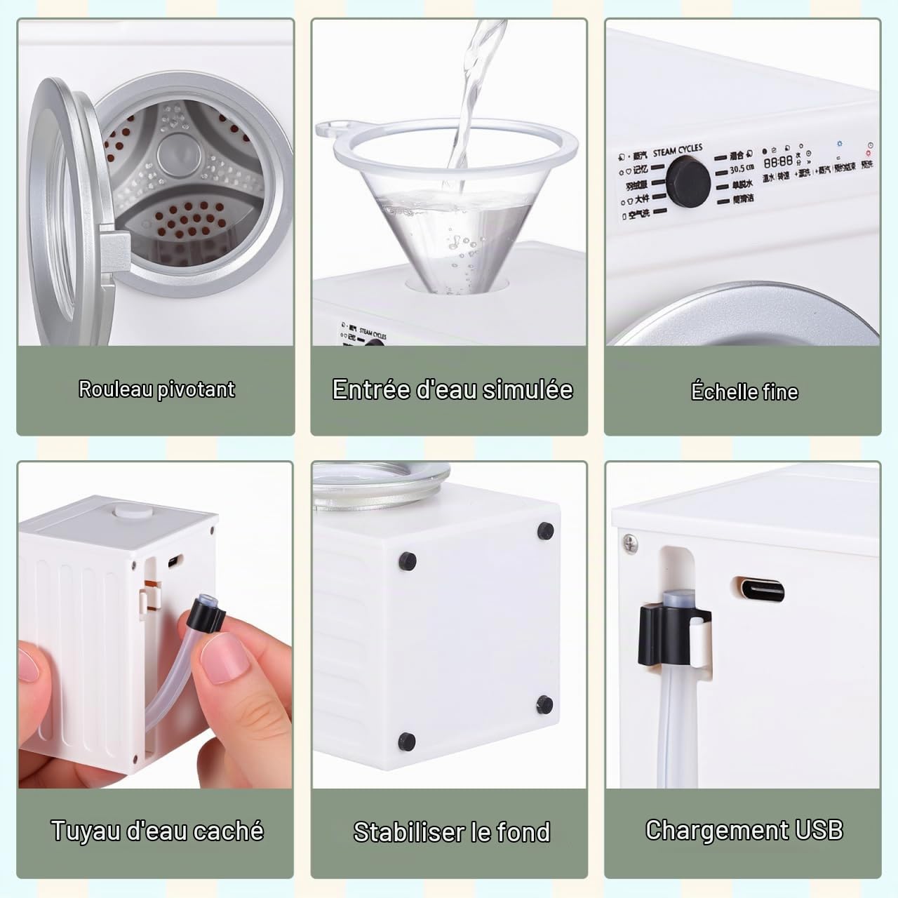 BESTonZON Modèle Miniature Machine À Laver 1:12 Rechargeable avec Porte Rotative Et Vêtements Lavables Jouet Interactif pour Maison De Poupée Accessoire De Jeu