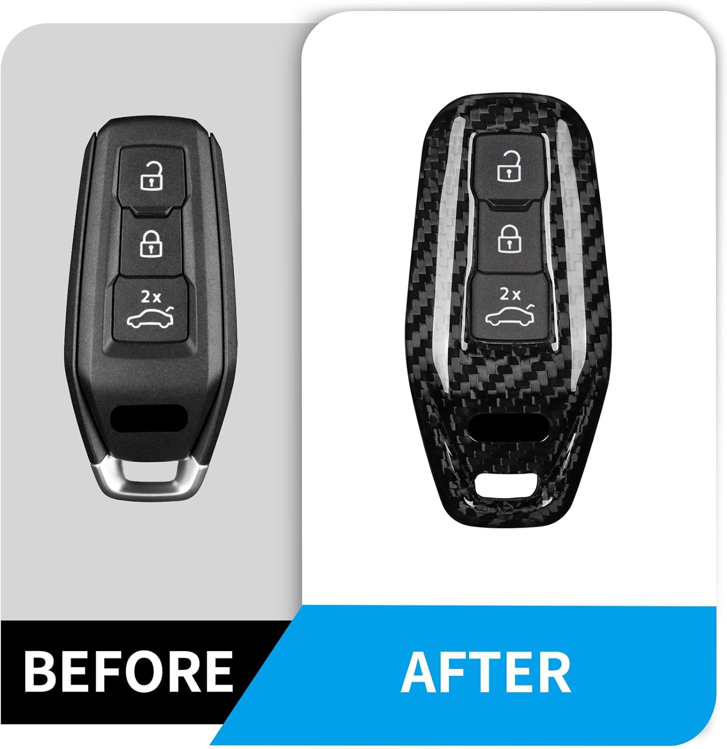 T-carbon Key Fob Cover Fits Audi 2025 A5 A5L A6 A6L Q6L Q6 RS Q6 RS6 SQ6 S6 e-tron Accessories;Real Carbon Fiber Key Shell Case Fits Audi A3 S5 Smart Remote Keyless with Keychain Piano Piant Black