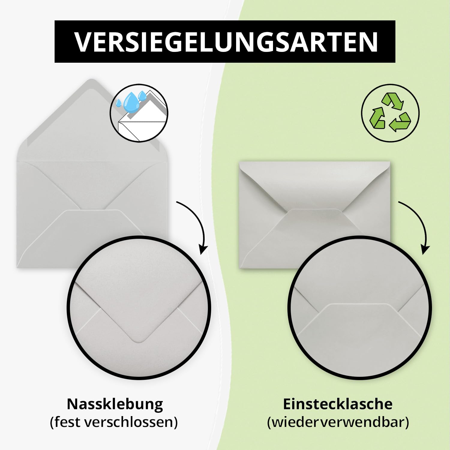 Neuser koperty na listy o gramaturze 80 g/m² w jasnych kolorach, format B6, wymiary 175 x 125 mm, 250 Umschläge jasnoszare