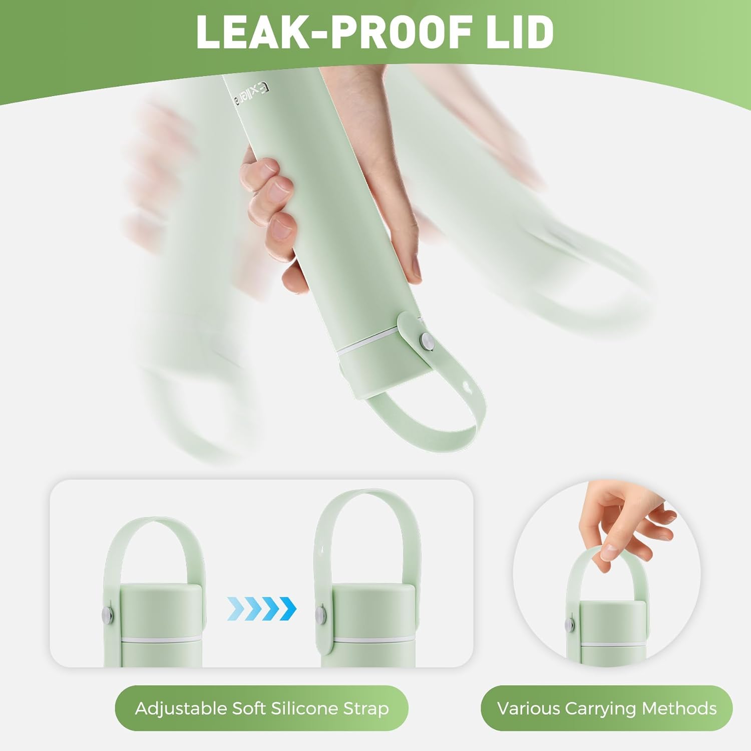 【Upgraded】 Ceramic Lined Small Insulated Water Bottle 10oz with Adjustable Silicone Handle–Small Flask for Hot & Cold Drinks, Ideal for Purse, Lunchbox...(Mint Chill) - Image 3