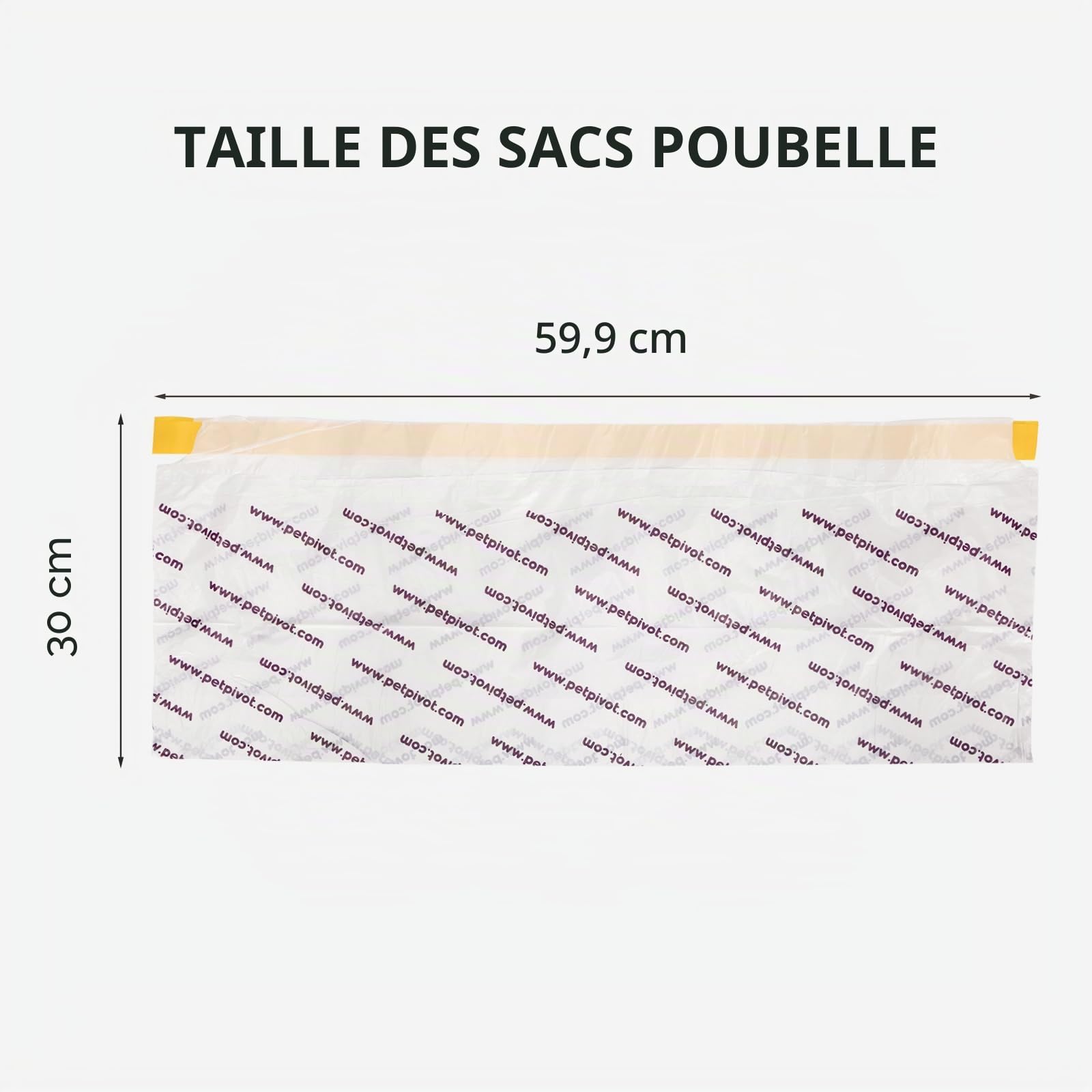 PetPivot 60 sacs à poignées pour bac à litière autonettoyant, sacs à litière résistants avec cordon pour PetPivot(3 rouleaux)