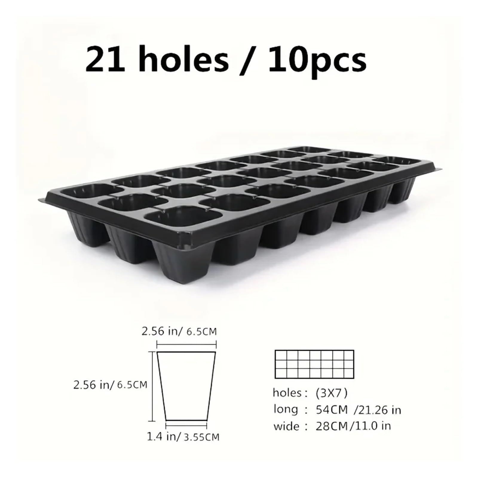 Plaque Semis Quatre Tailles différentes Plateaux de pépinière Plateaux de Croissance de Germination de Serre Cour pelouse Horticulture Plantation pépinière agricole(21 holesX 10pcs)