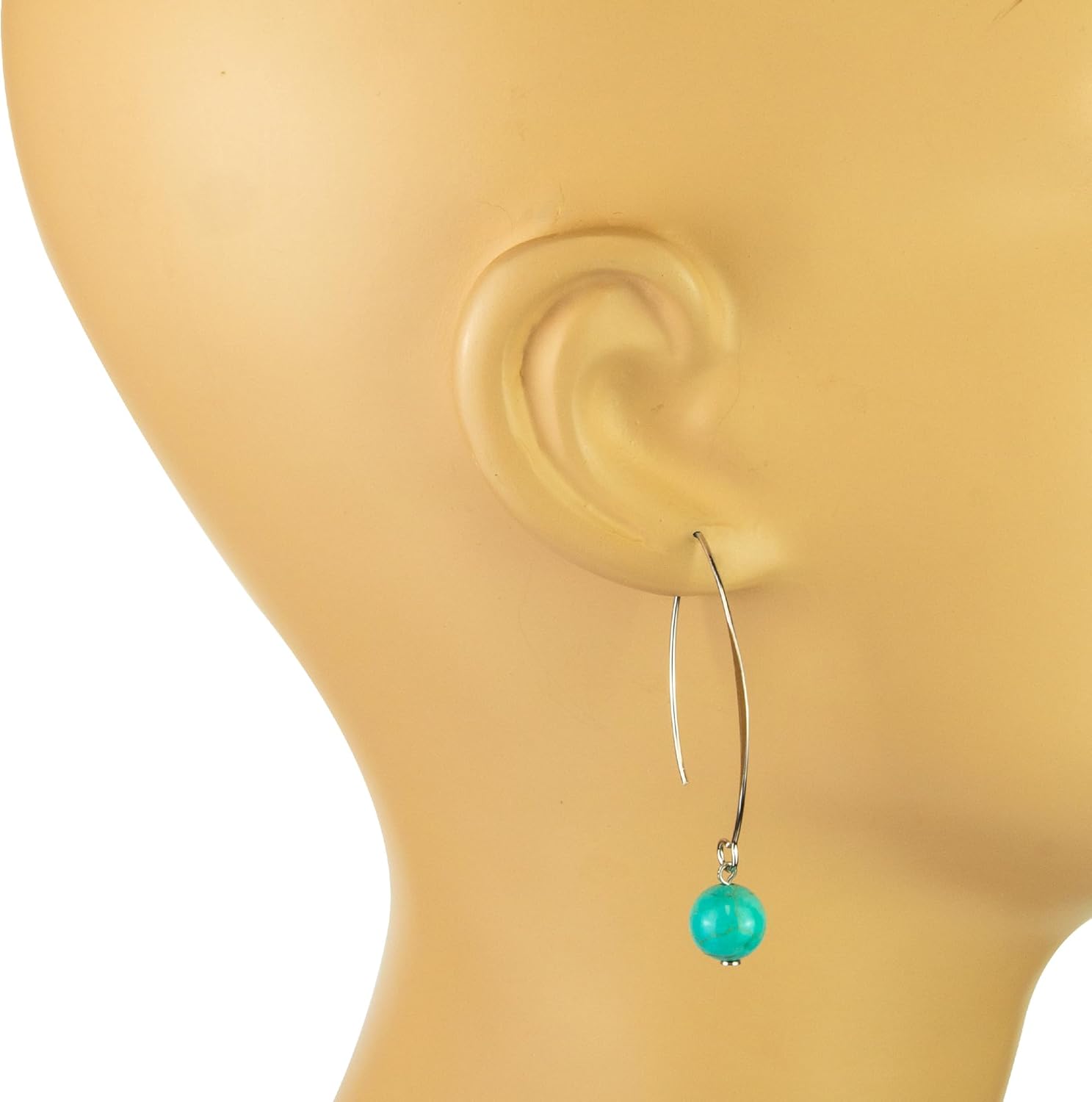 LaTisoro Sterling Silver Ear Wire Threader Ball Dangling Earrings 10 mm Turquoise - Large Hook