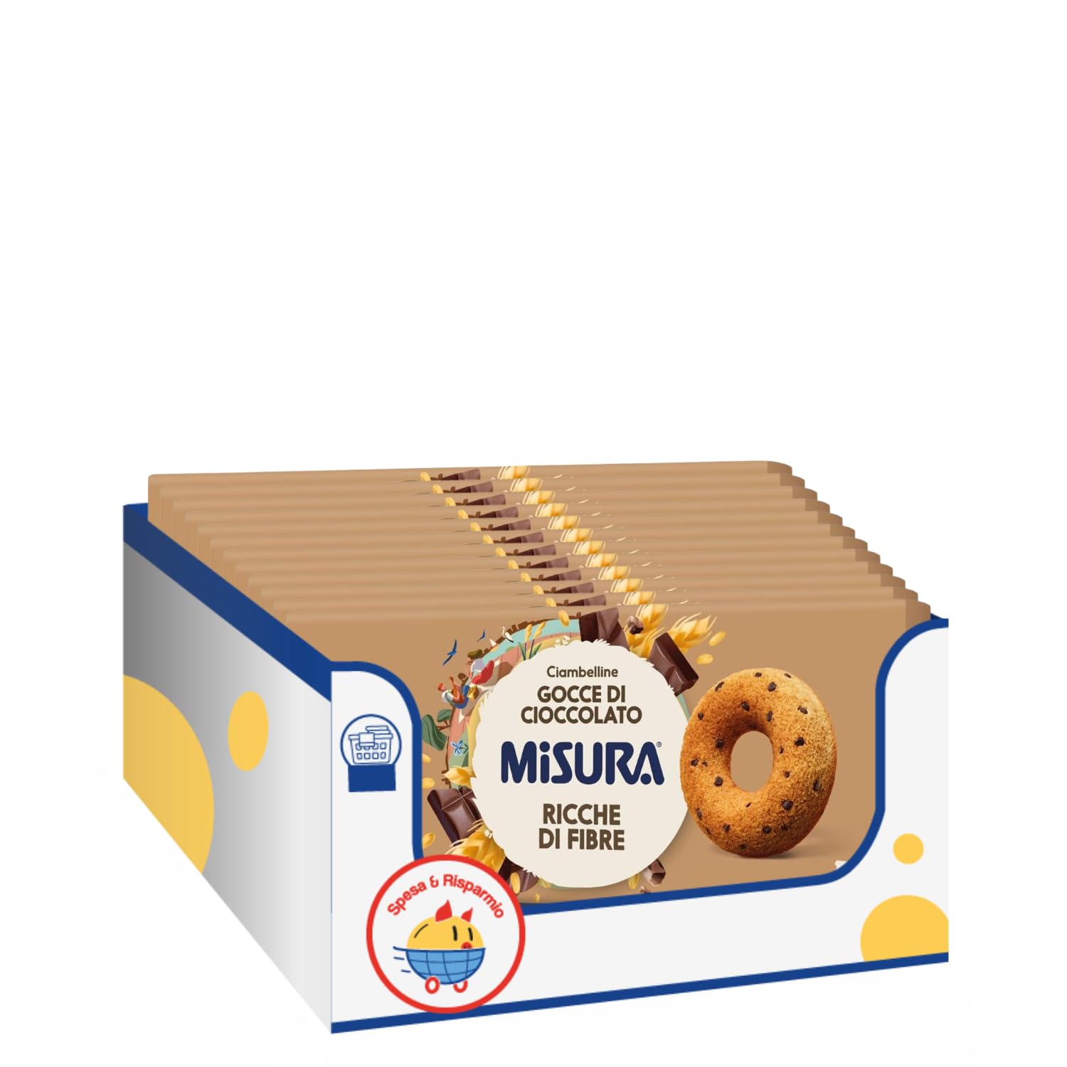 Ciambelline Integrali con Gocce di Cioccolato – 230g – Snack Dolce Ricco di Fibre con Farina Integrale – Variazioni 4/8/12 Pezzi (12 PEZZI)