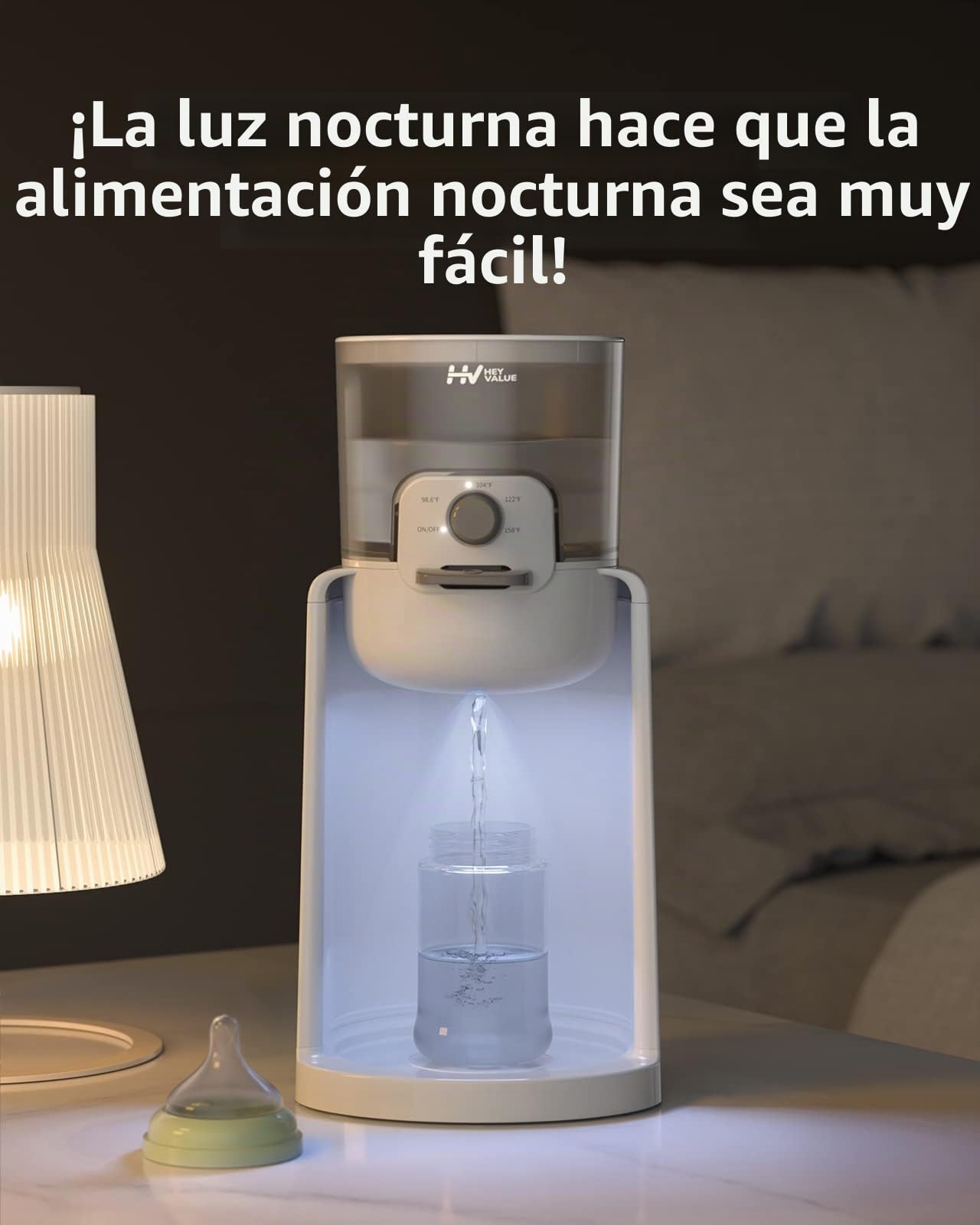 Calentador de agua, fabricante de fórmulas, calentador de biberones con luz nocturna, control de 4 temperaturas y 72 horas para mantener el calor, dispensa al instante agua caliente a una temperatura