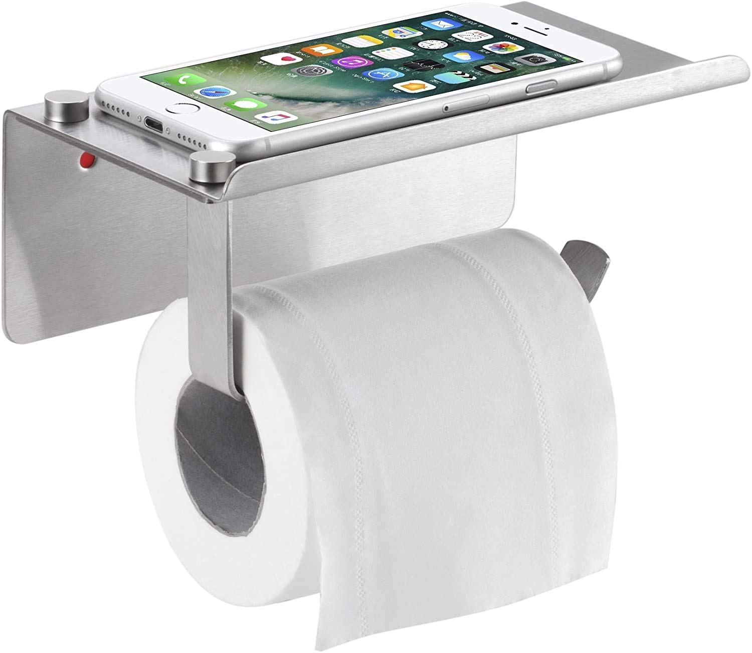 Bosszi Wall Mount Toilet Paper Holder, SUS304 Stainless Steel Bathroom Tissue Holder with Mobile Phone Storage Shelf, Brushed Aluminum