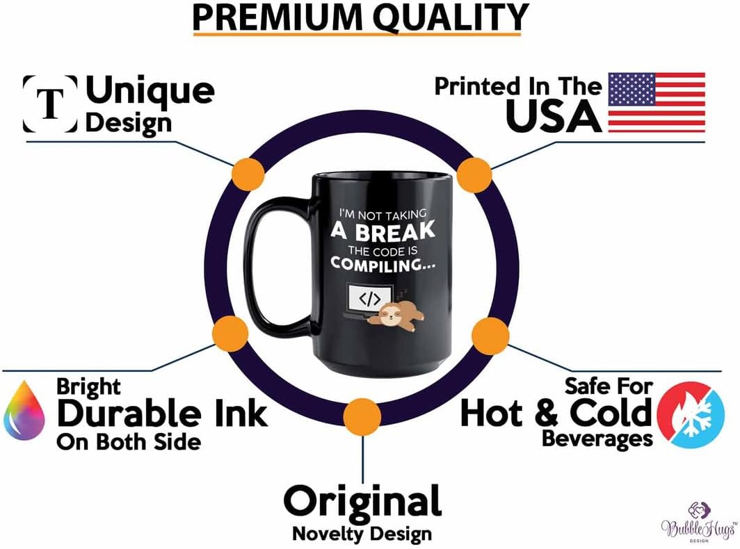 Bubble Hugs Programmer Funny Coffee Mug 15oz Black - code is compiling - Data Anlyst Coder Binary Geek Computer Specialist Developer Computer Programmer