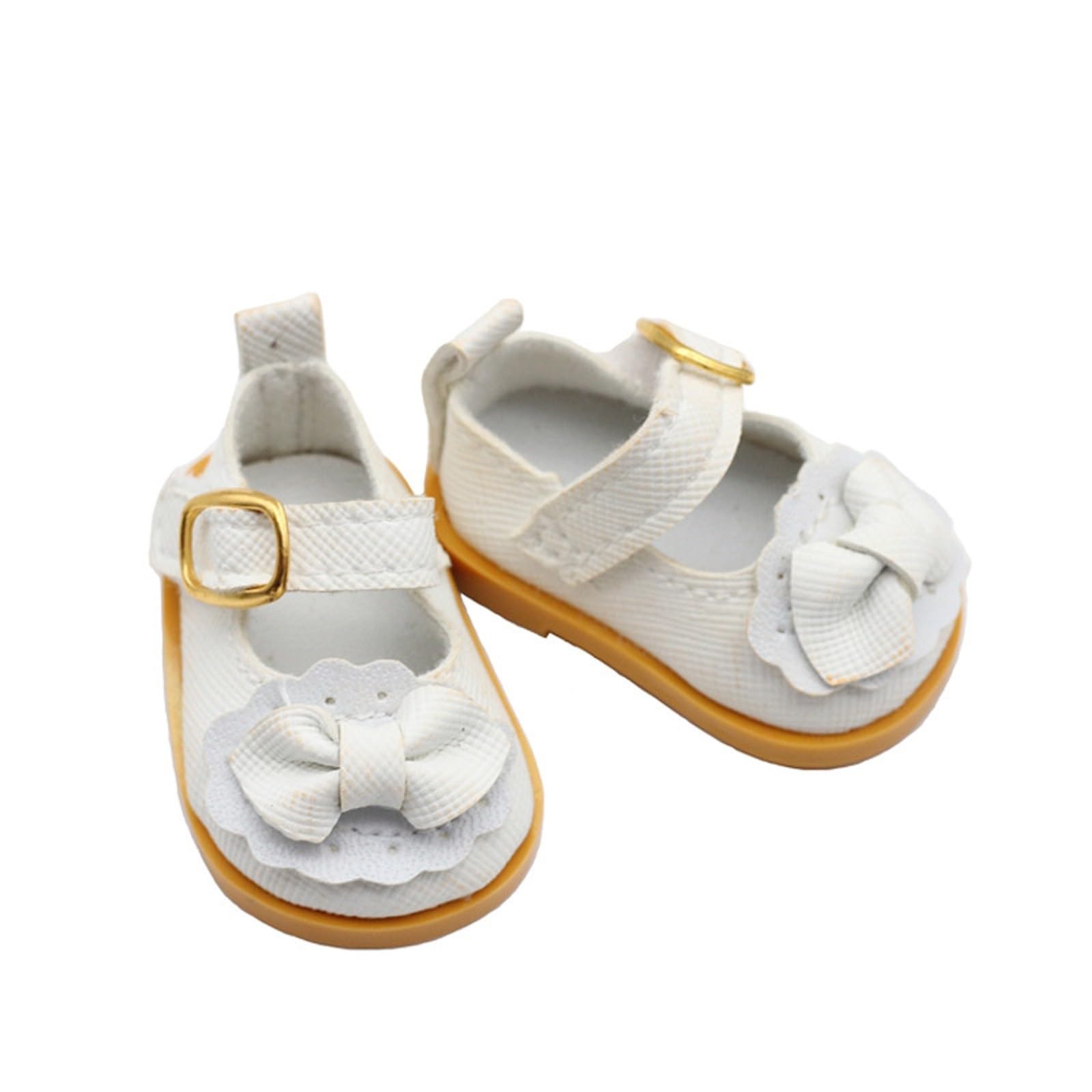 Doll Shoes,Cute Mini Shoes for 15cm & 17cm Dolls Mini Mary Jane Leather Doll Shoe with Bow Decor Outfit Accessories for 6.7 Inches Dolls White