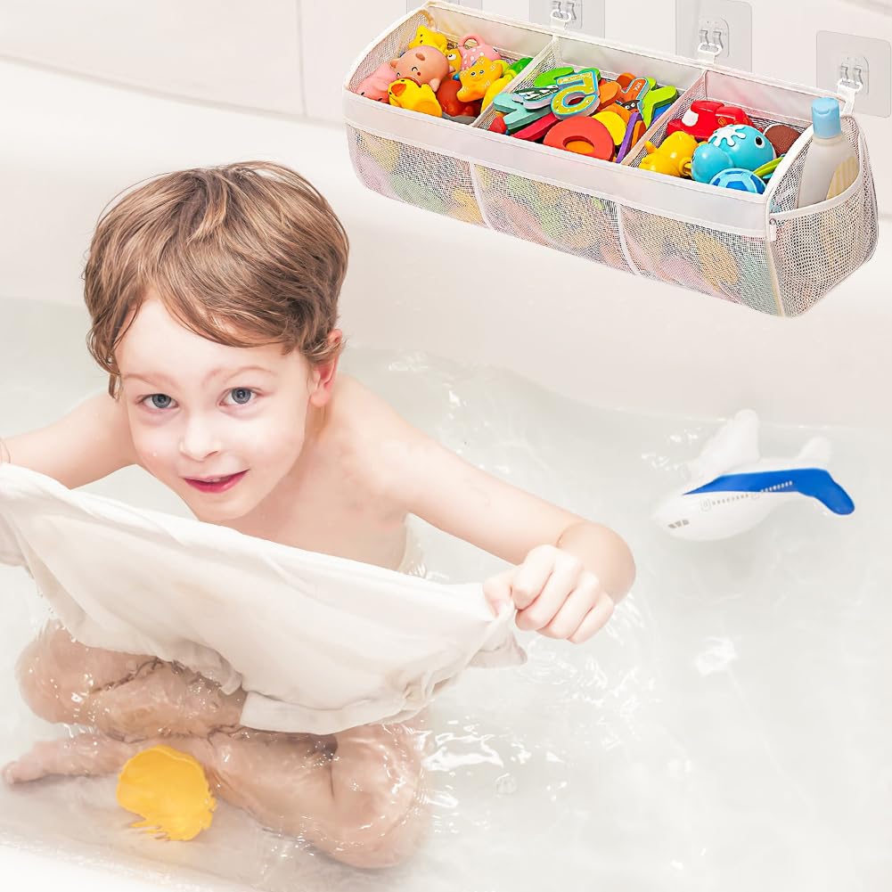 Sac Filet Organisateur Jouets De Bain - Forme Requin, 40.5x36 Cm, Accroche Murale, Séchage Rapide