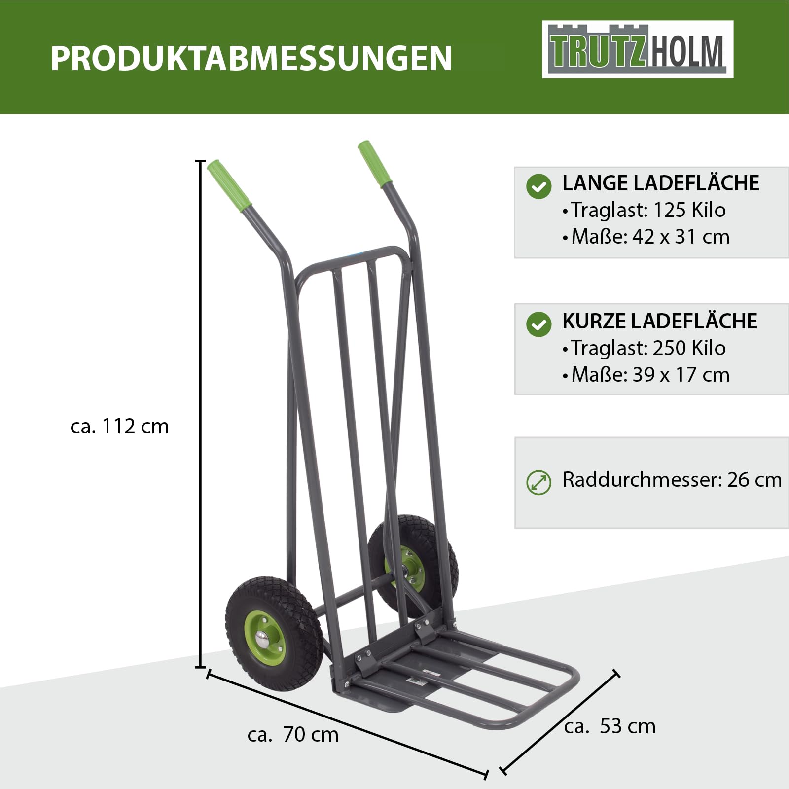 TRUTZHOLM Paketkarre mit extra Ladefläche 42 cm Traglast 250 kg Stahlrahmen klappbar Sackkarre Stapelkarre