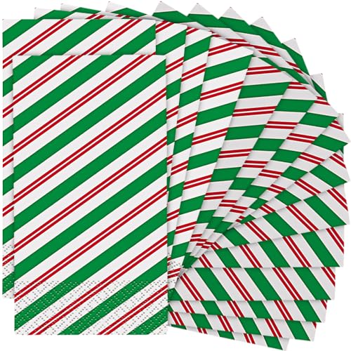 Unique Festive Red & Green Peppermint Christmas Guest Towels - 8" x 4" (Pack of 16) - Perfect for Holiday Celebrations & Unique Decorations