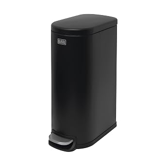 BLACK+DECKER BXBN61539E 30 Litre Slimline Pedal Bin with Soft Close Lid, Kitchen Bin for Indoor Waste Recycling, 61 x 23 x 44cm, Black