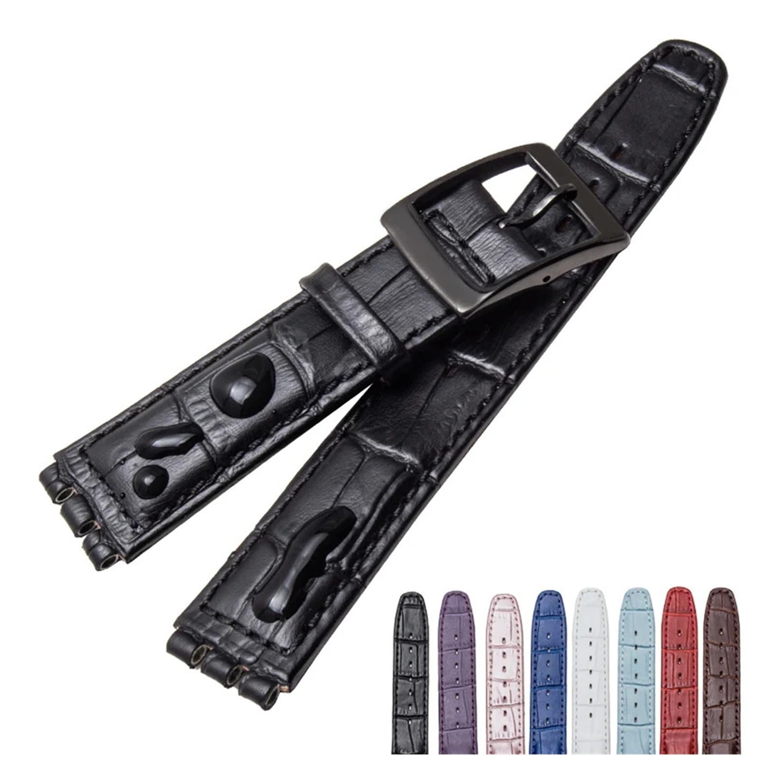 Oryginalna Skórzana Bransoletka Kompatybilna Z Paskiem Do Zegarka Swatch 17 Mm 19 Mm W Kolorze Niebieskim, Czerwonym I Czarnym