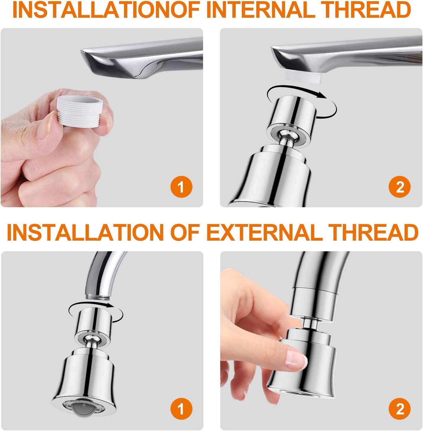 Metal Swivel Sink Faucet Aerator/Extender | 360° Swivel Faucet Sprayer Nozzle for Kitchen Bathroom, Dual Modes Sink Sprayer Attachment, Anti-clogging Design, Silver