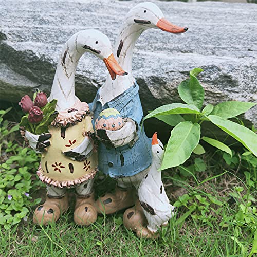 Tiemahun Garden Statue Of A Family Of Three Ducks, Animal Statues For Garden Patio Decorations, Gardening Ideas For Outdoor Decoration Of Cottages, Figurines Ornament Gift 9 Inches Tall #TOP5