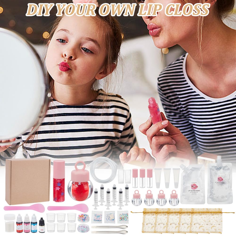 WEBEEDY DIY Lip Gloss Making Kit for Beginners,48 Pcs Fun Lip Gloss Kit to Make Your Own Lipgloss,Beginner Moisturizing Lipgloss Handmade Set for Women DIY Makeup Supplies Set Gift