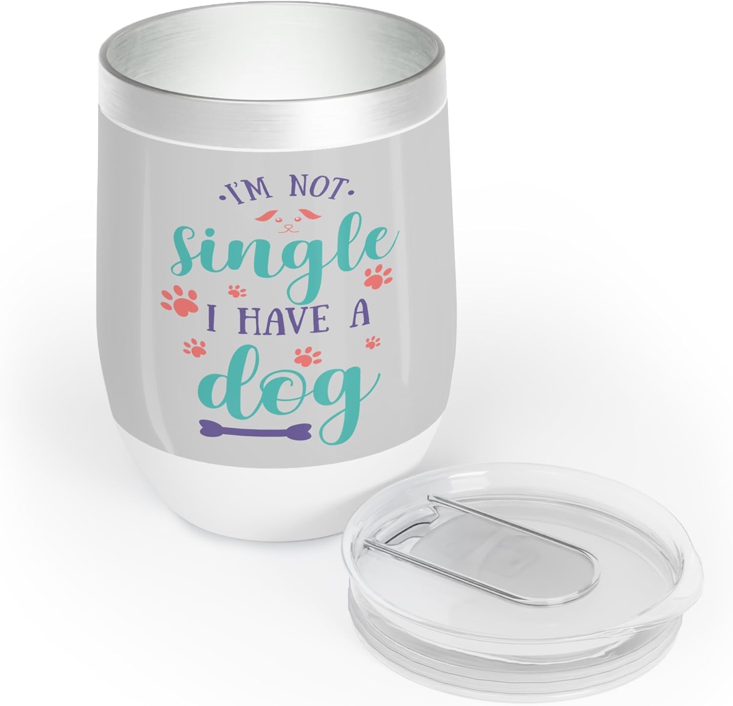 Funny Gifts for Dog Owner "I'm Not Single I Have a Dog" Stainless Steel Insulated Tumblers Gift for Dog Lover - 12oz, Gray
