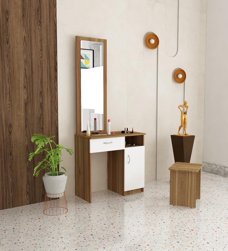 TRISULM Victo Dressing Table with Stool Engineered Wood Dressing Table (Finish Color -, Lyon Teak, White, Knock Down)-image-22