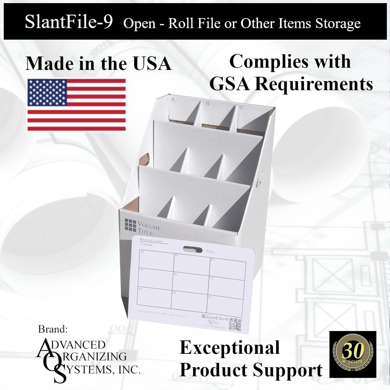 SlantFile-9 Open Roll File Storage Box - Corrugated 26x16.5x16.5 With 9 Compartments To Manage All Types of Documents