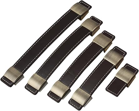 Leather Handles,8in Leather Pull for Furniture,Cabinet Drawer Pulls,Wardrobe Door Handle,Knobs Handles for Kitchen-Bathroom,Black,1Pcs,Holedistance128mm