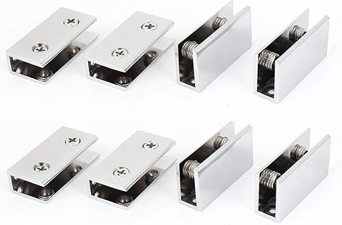 XMHF Abrazadera rectangular de acero inoxidable ajustable para estantes de vidrio, soporte de tono plateado para vidrio de 0.315-0.472 in de grosor,