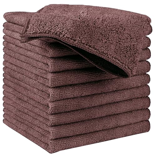 HIDMD Panni per la pulizia in microfibra, panni multiuso in microfibra, panni per la pulizia senza striature, confezione da 10, 30 x 30 cm Marrone