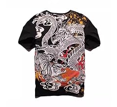T-龍トラ様 Amazon | Tシャツ 虎 龍 和柄 刺繍 粋 クルーネック プリント