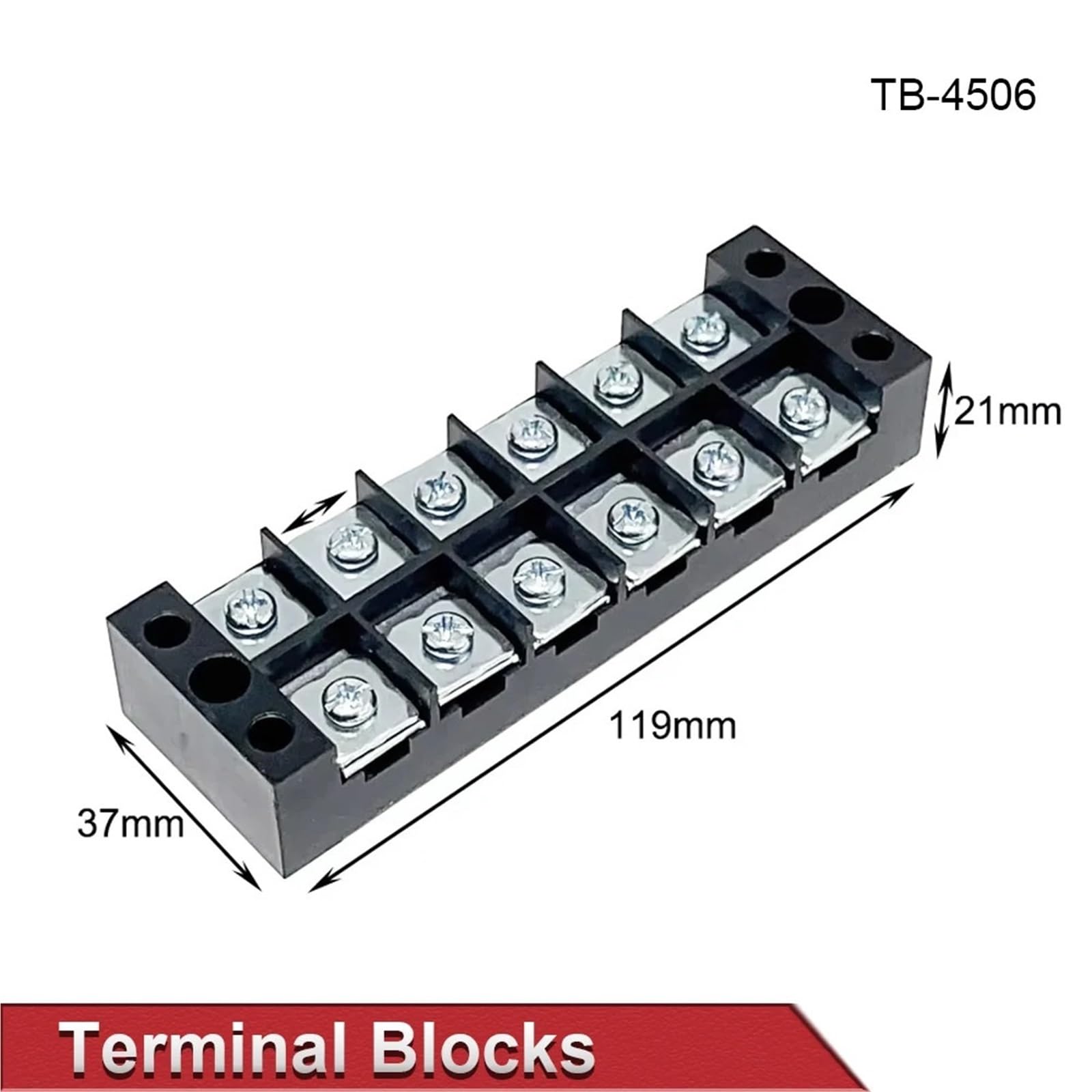 Bornier TB4506 600 W, barrette de fixation 45 A/6 positions