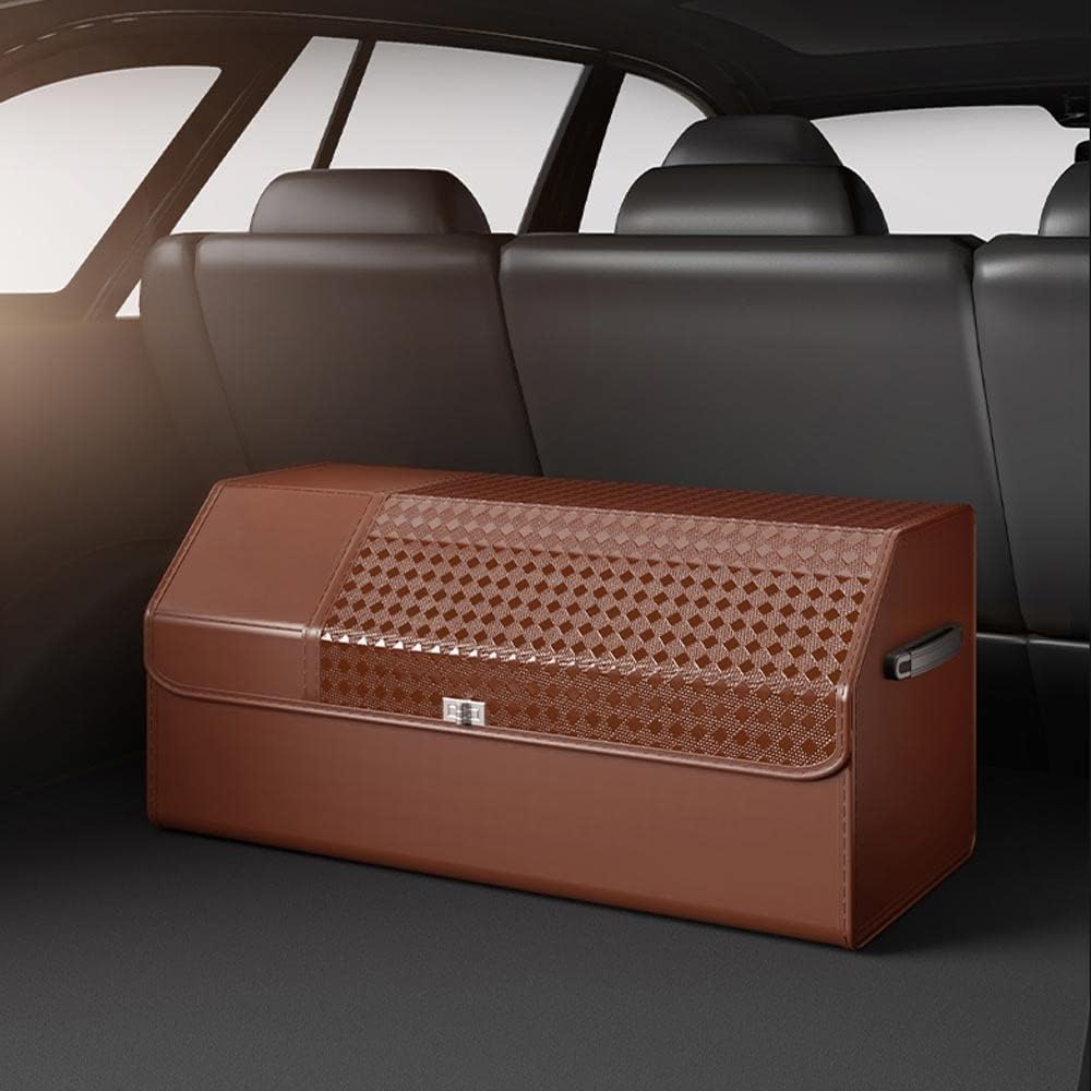 Portable Car Trunk Organizer - Foldable Car Trunk Storage Box Organizer with Lid PU Leather Auto Car Accessories Bag for SUV Shopping Camping (Color : D)