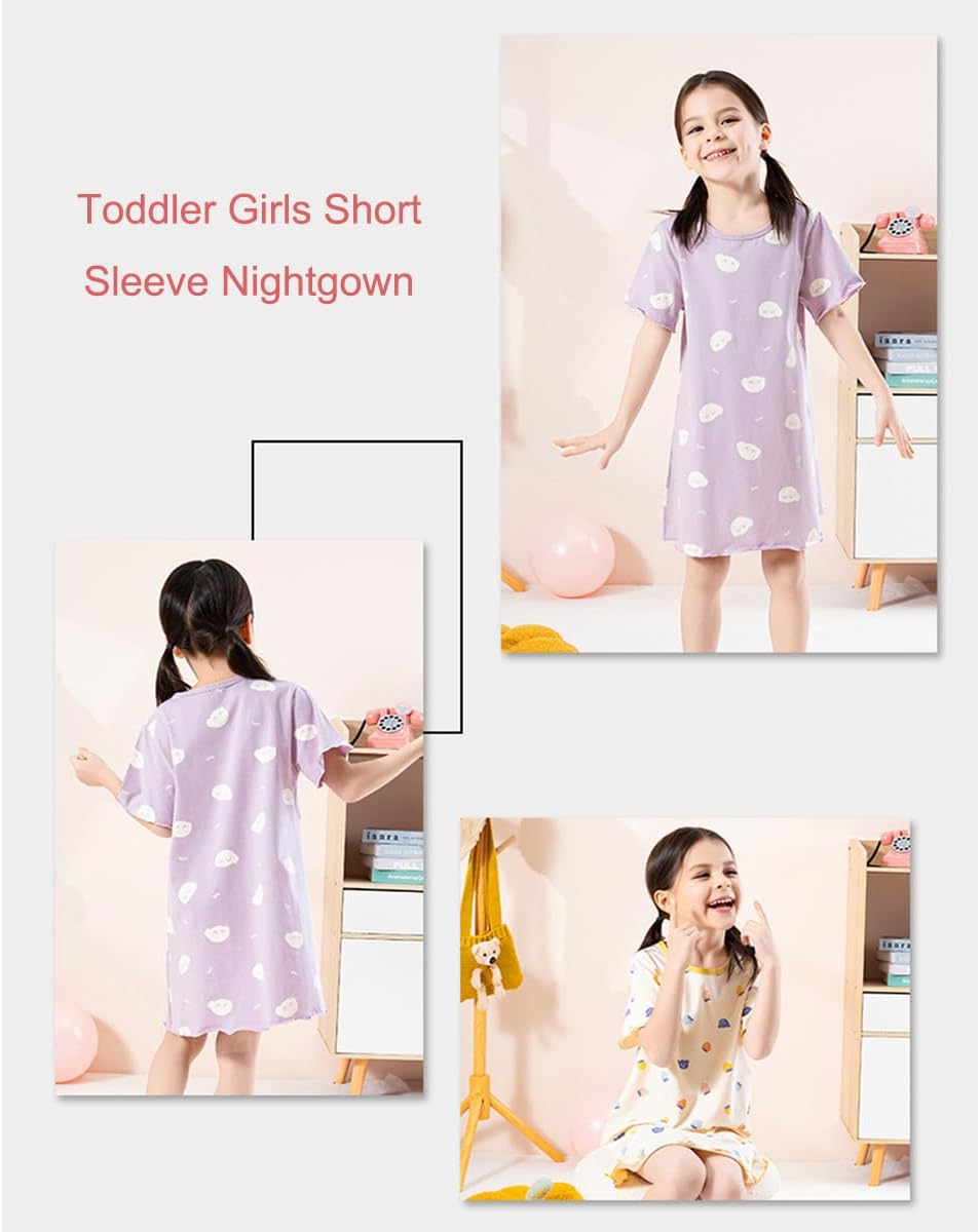 KISBINI Toddler Girl Nightgown Short Sleeve Cotton Princess Sleepshirt Kids Pajama Dress - Image 3