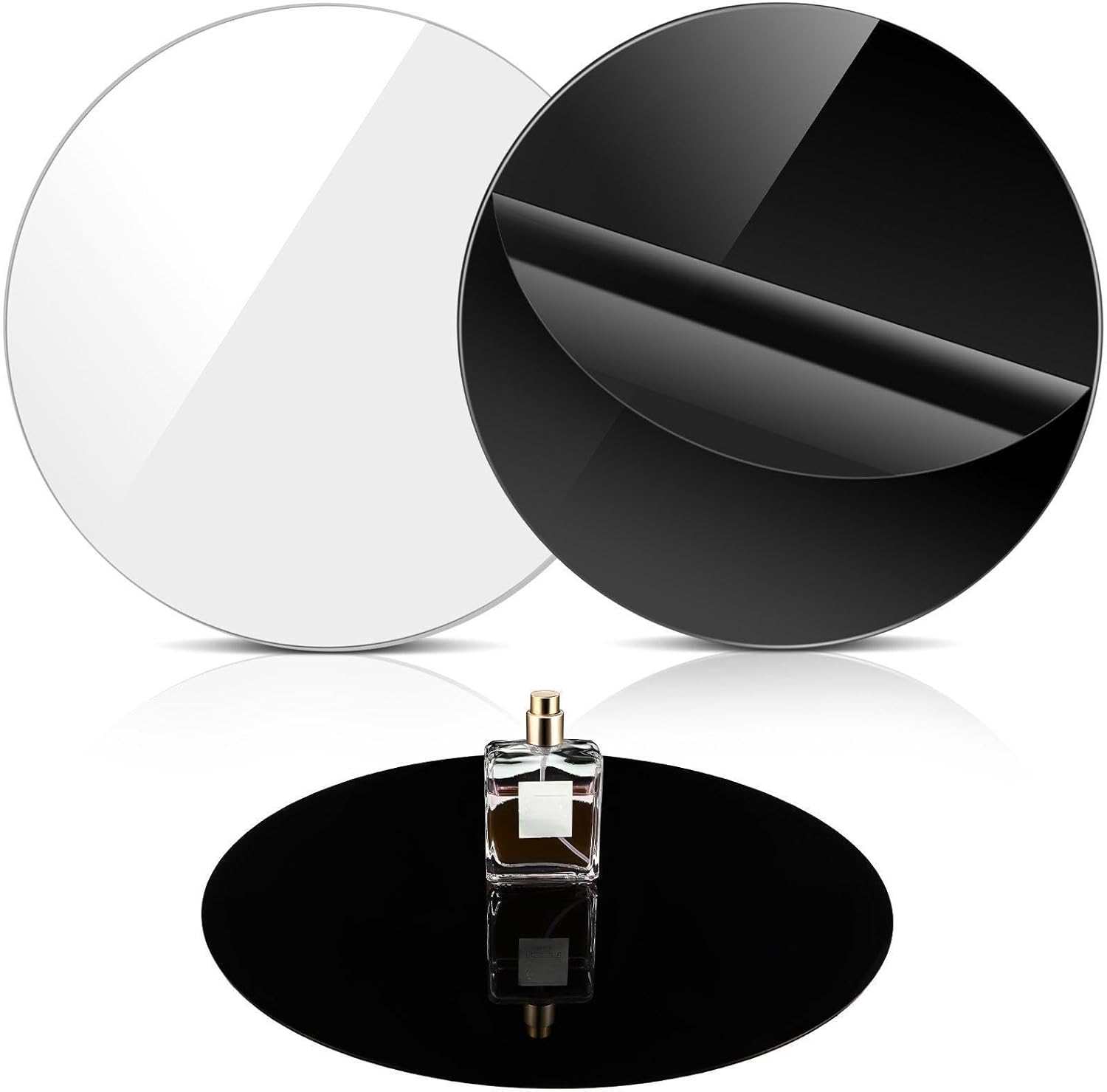 2 Pieces 12 Inch Reflective Display Table Riser Professional Product Photography Black and White Background Display for Product Table Top Photography Shooting