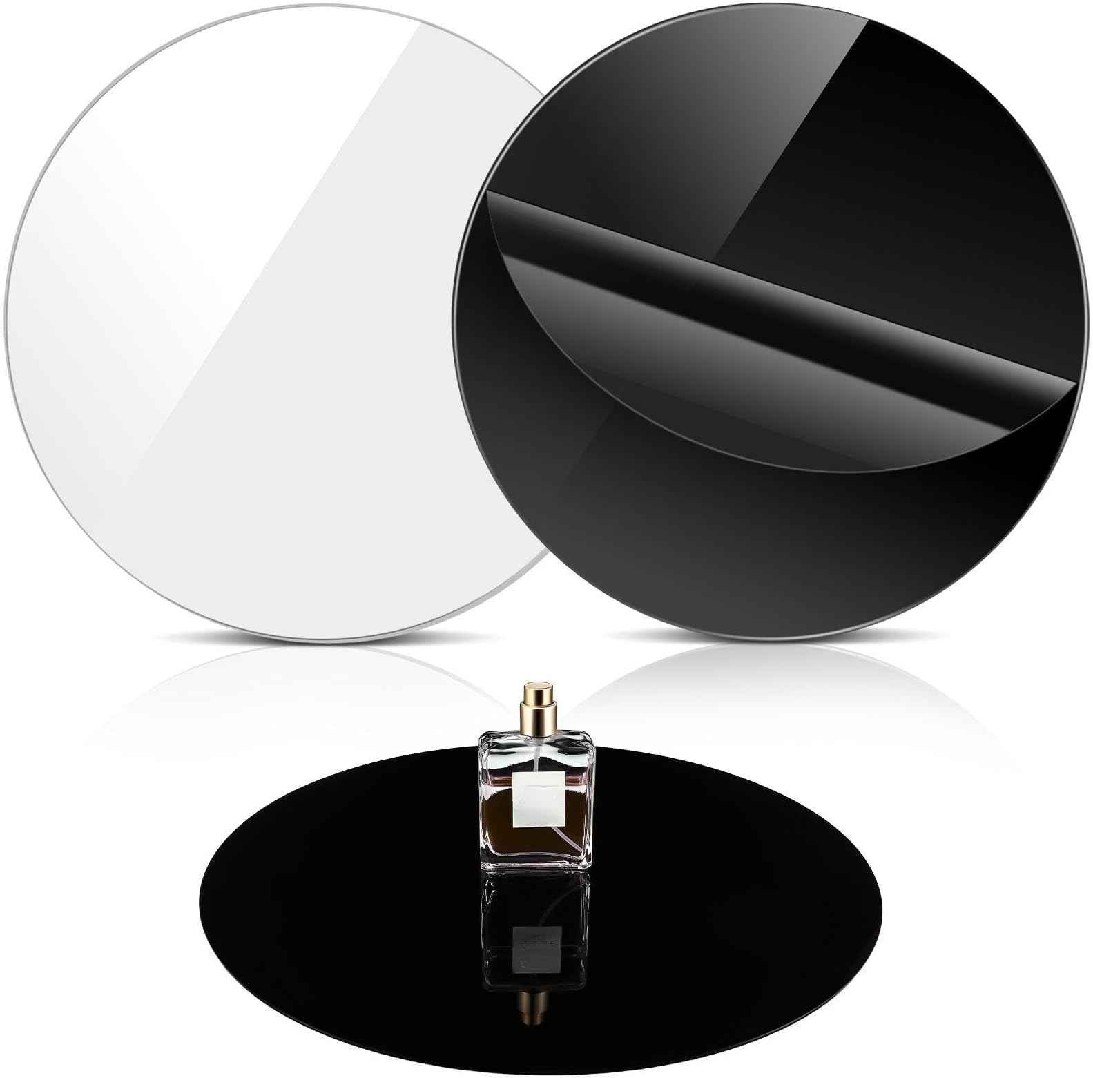 2 Pieces 12 Inch Reflective Display Table Riser Professional Product Photography Black and White Background Display for Product Table Top Photography Shooting